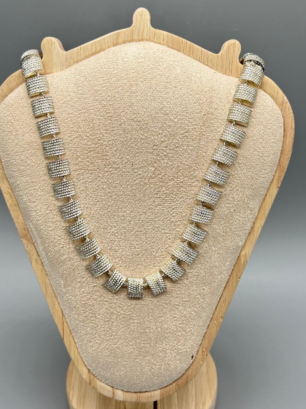 Vtg Napier Silver Tone Chucky Rectangular Statement Necklace Choke 18" Classic